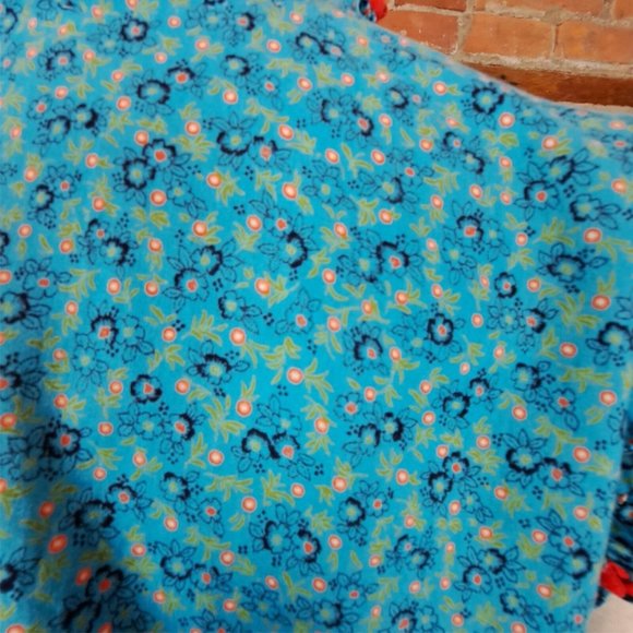 Hand Made Dress Aqua Floral Ruffle RickRack Trim Short Sleeves Cotton Size L - Picture 8 of 8